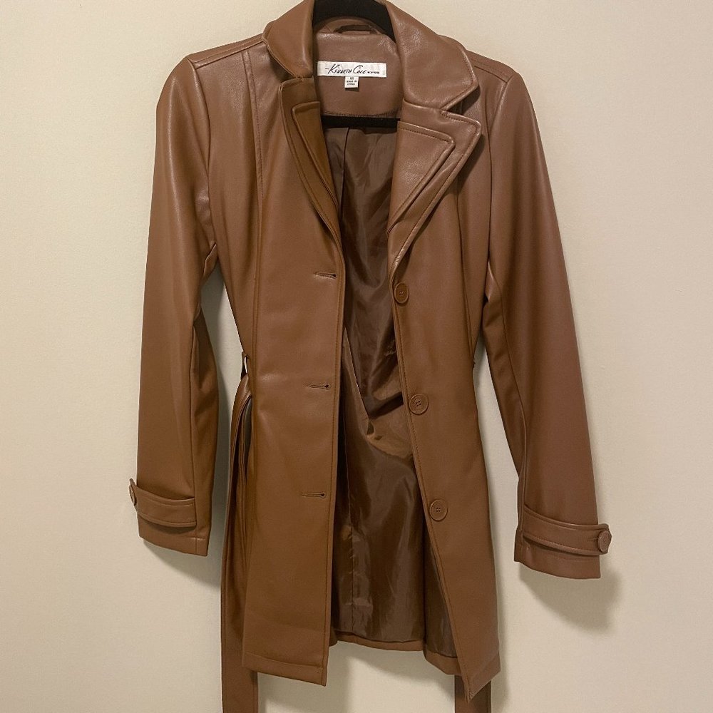 Kenneth Cole / Faux Leather Brown Coat